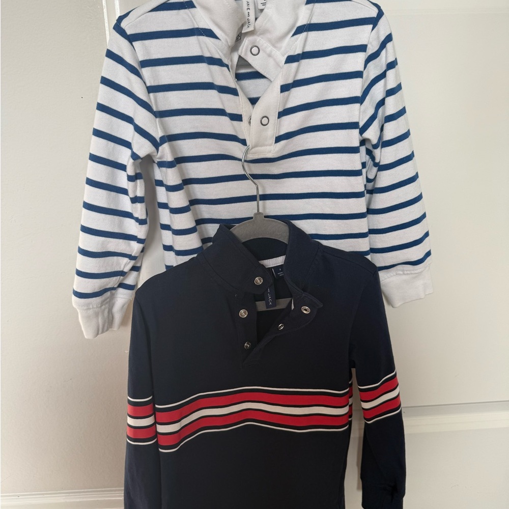 Janie & Jack- Nautical Pull Over Set - Striped Kids Shirt Set - Blue and Red